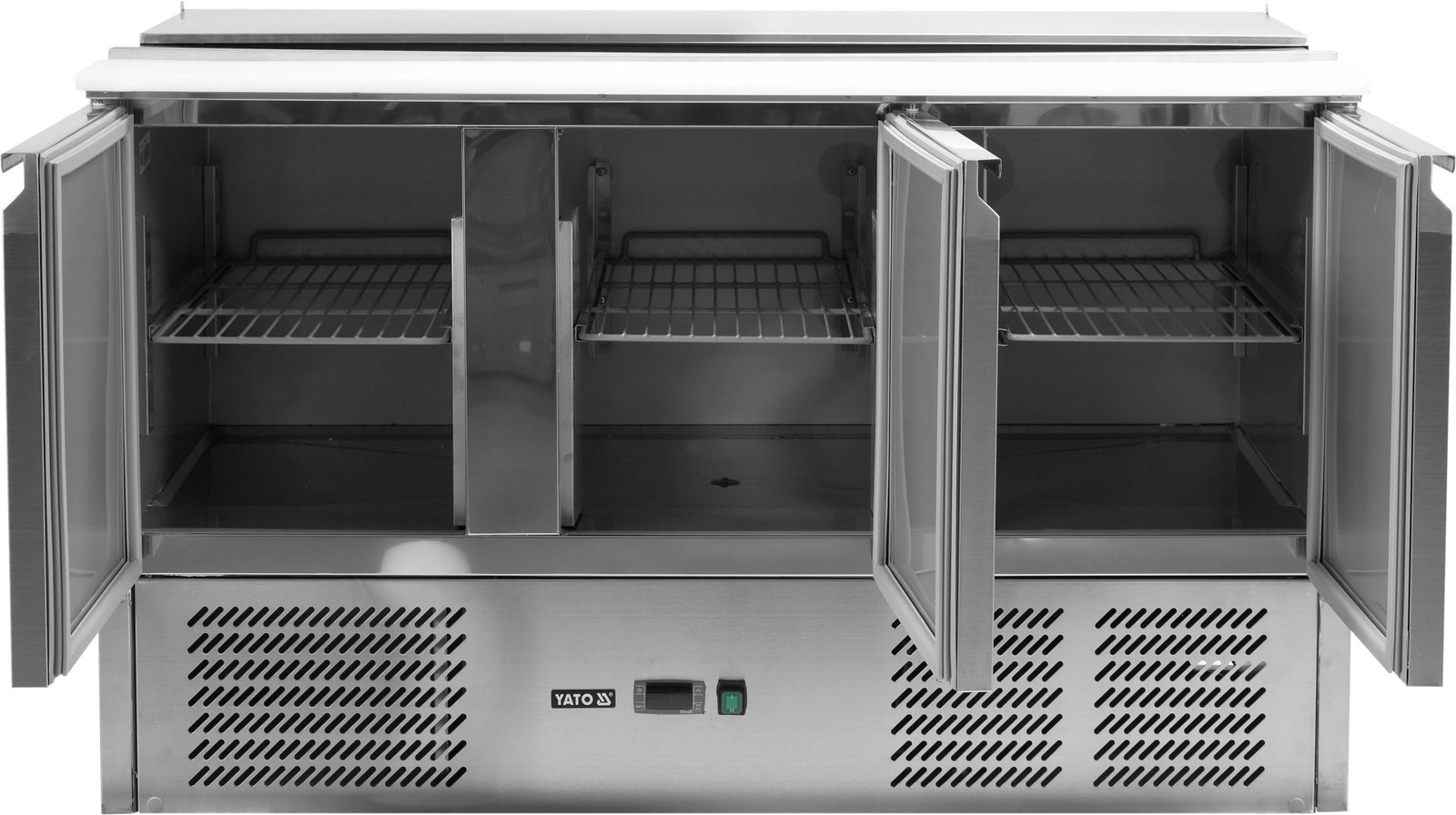 Třídveřový chladicí salátový stůl s víkem z nerezové oceli | YATO YG-05290