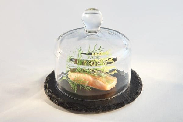 Deska z přírodního břidlice se skleněným víkem, MORRA, průměr 10,5 cm | APS 984