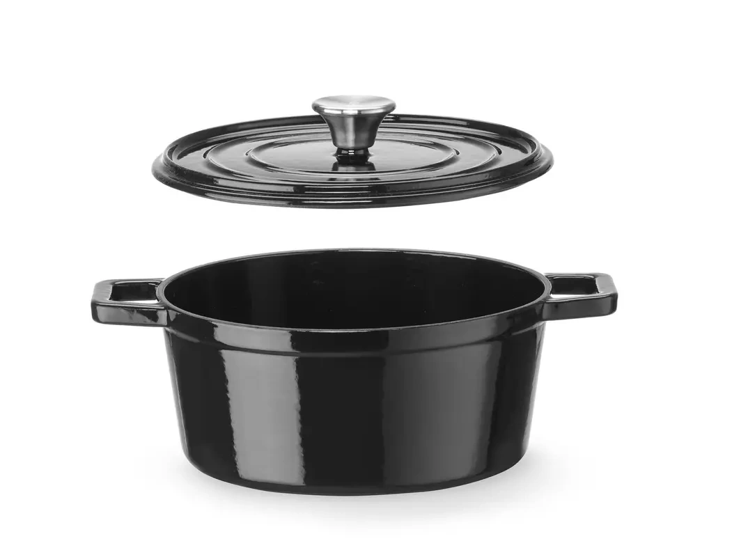 Smalířovaný litinový hrnec, 3,7 l, černý, 31,7x24x(V)10,5 cm | HENDI 626870