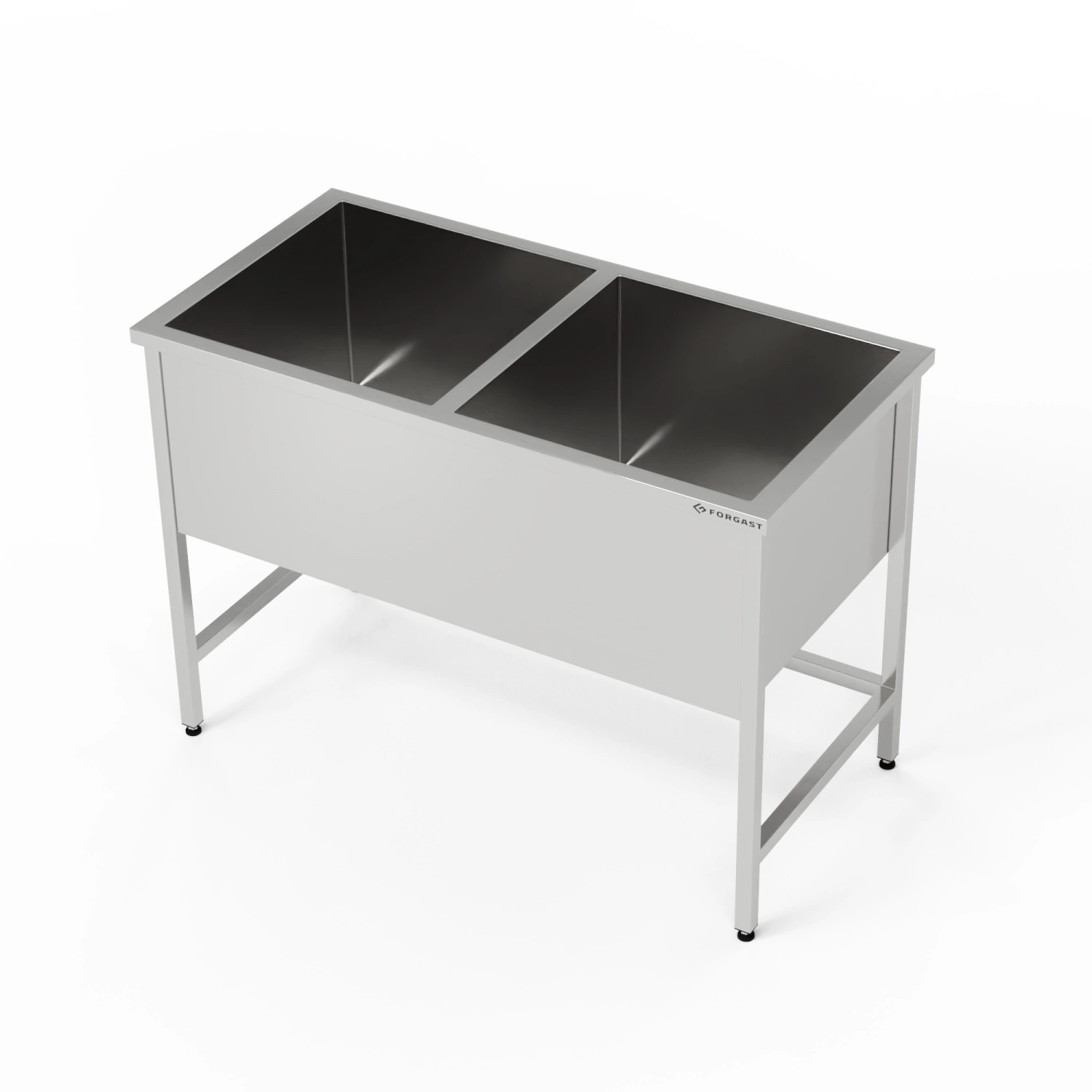 Nerezové dvoukomorové umyvadlo (30 cm hluboké) 180x60x85 cm | FORGAST