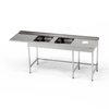 Nerezový stůl s dvoumístným dřezem, prostorem pro myčku a otvorem pro odpad 220x70x85 cm | FORGAST