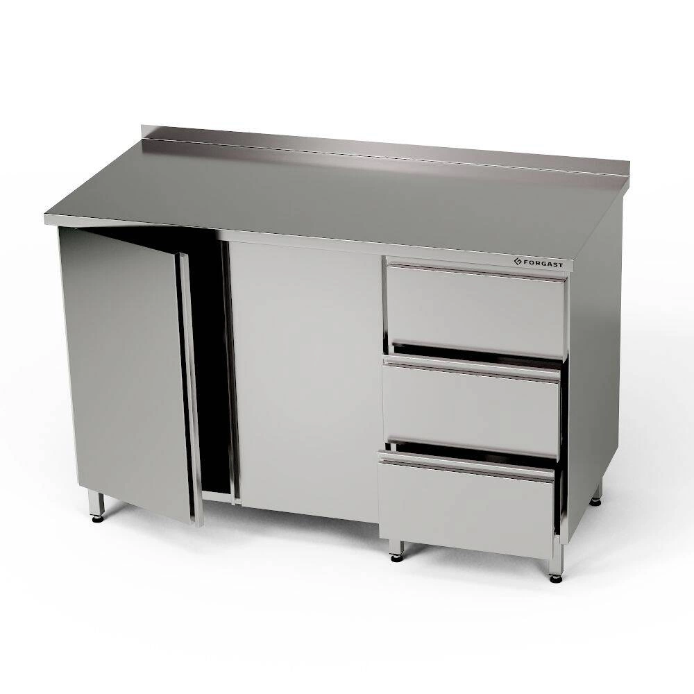 Nerezový pracovní stůl se skříňkou a blokem se 3 zásuvkami 130x70x85 cm | FORGAST