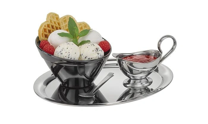 Tác KAFFEEHAUS oválný, leštěný, matný, z nerezové oceli, 29x22x0,5 cm | APS 30117