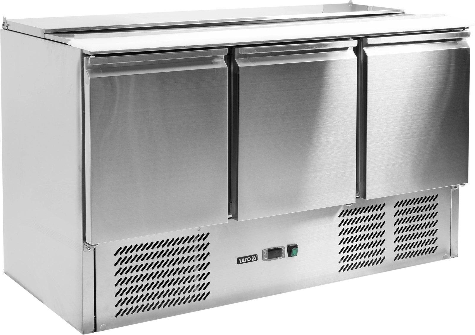 Třídveřový chladicí salátový stůl s víkem z nerezové oceli | YATO YG-05290
