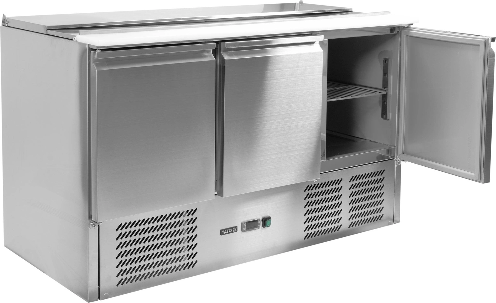 Třídveřový chladicí salátový stůl s víkem z nerezové oceli | YATO YG-05290
