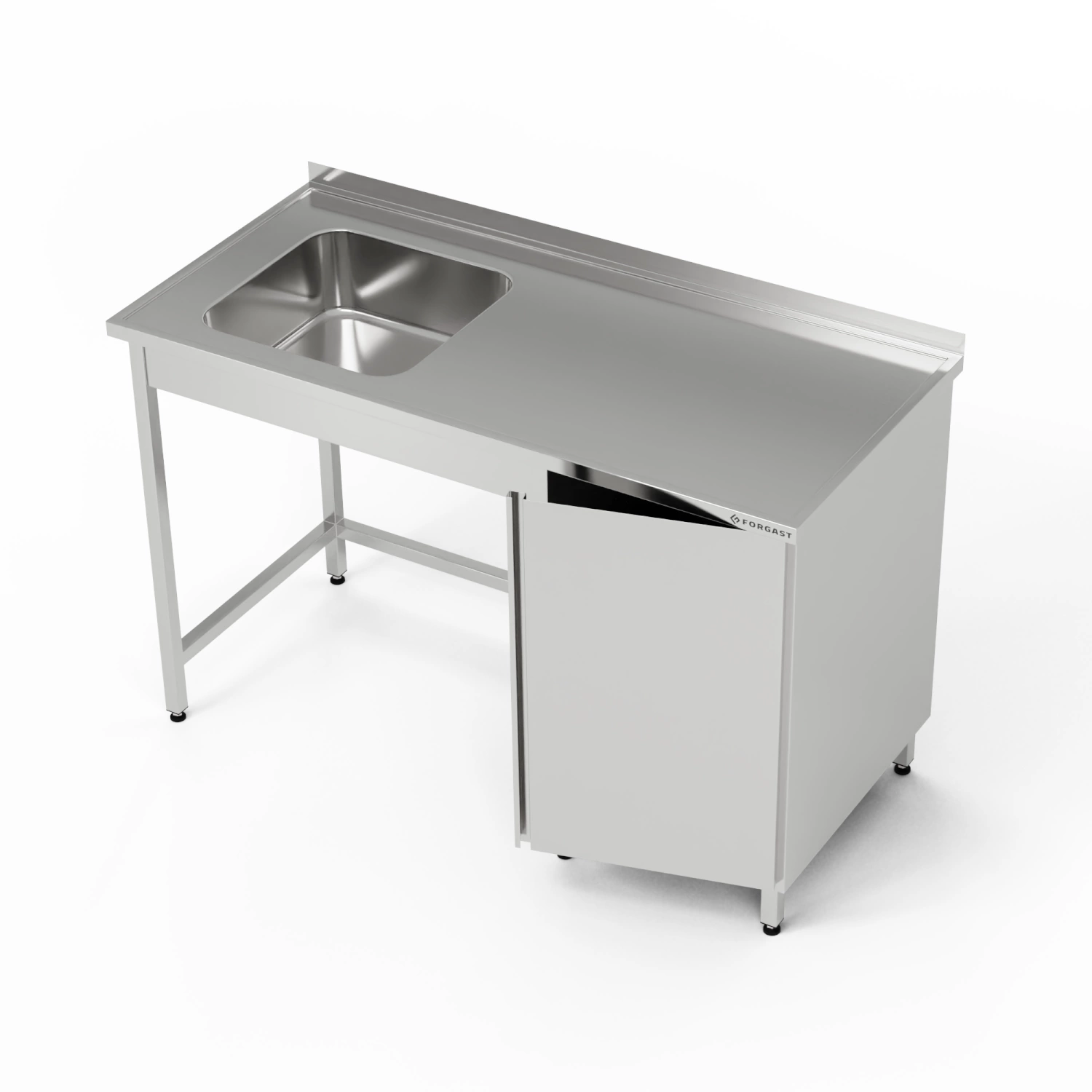 Nerezový stůl s jednoplášťovým dřezem a skříňkou 220x70x85 cm | FORGAST