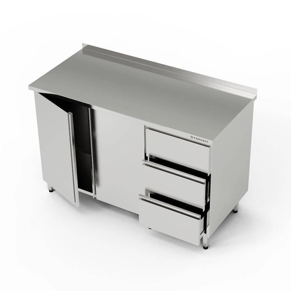 Nerezový pracovní stůl se skříňkou a blokem se 3 zásuvkami 150x70x85 cm | FORGAST