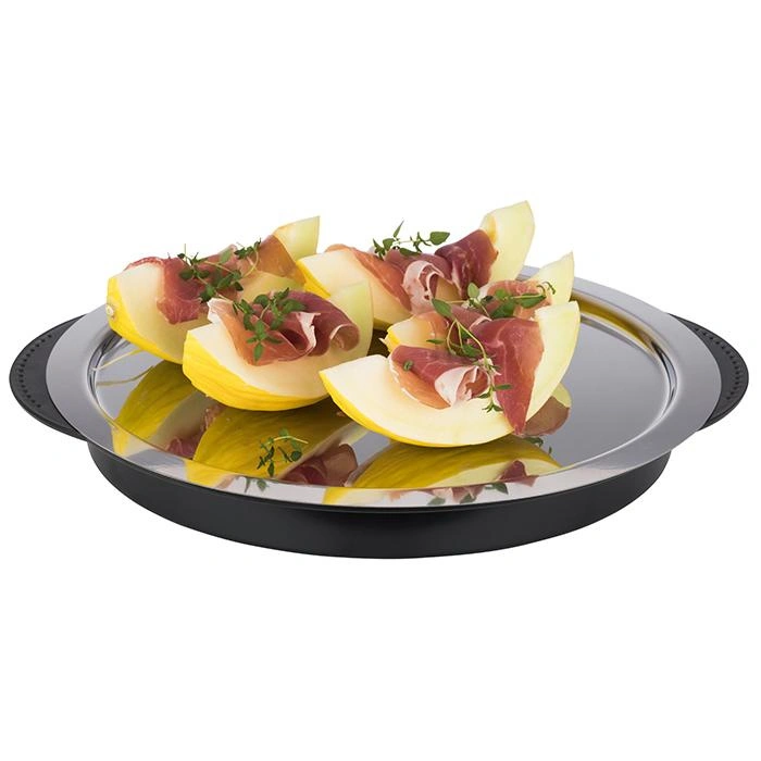 Kulatý tác s chladicí vložkou a víkem, černý 35x15 cm | APS 9094