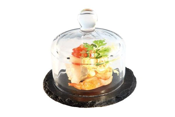 Deska z přírodního břidlice se skleněným víkem, MORRA, průměr 10,5 cm | APS 984