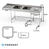 Nerezový stůl s dvoumístným dřezem, prostorem pro myčku a otvorem pro odpad 240x70x85 cm | FORGAST