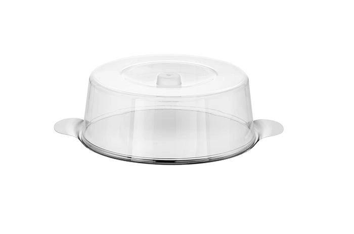Podnos na koláče a dorty se dvěma poklopy, 30x10 cm, nerezová ocel, s poklopem | APS 652