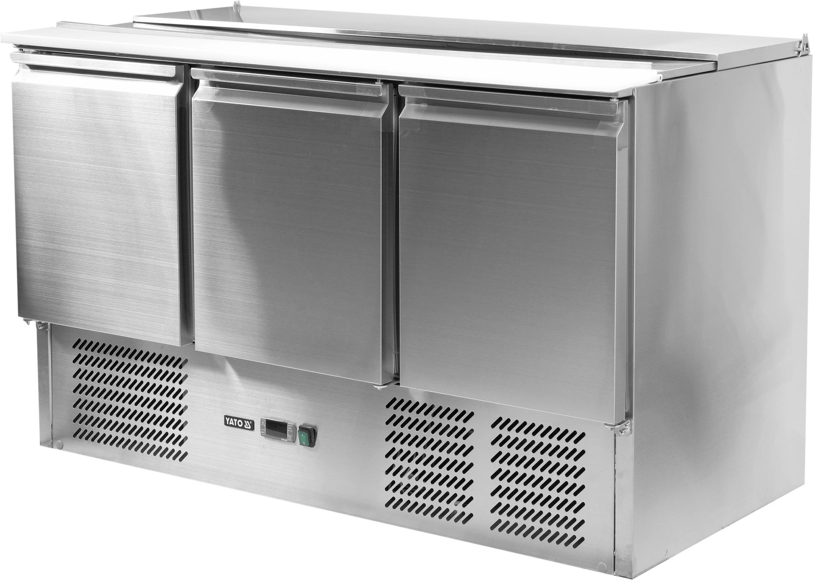 Třídveřový chladicí salátový stůl s víkem z nerezové oceli | YATO YG-05290