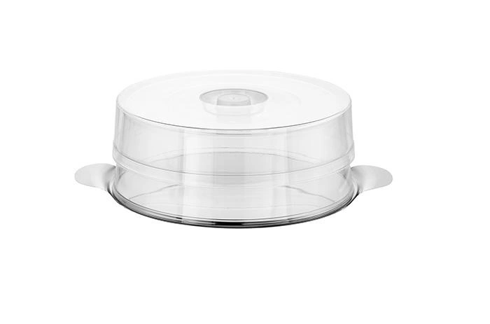 Podnos na koláče a dorty se dvěma poklopy, 30x10 cm, nerezová ocel, s poklopem | APS 652