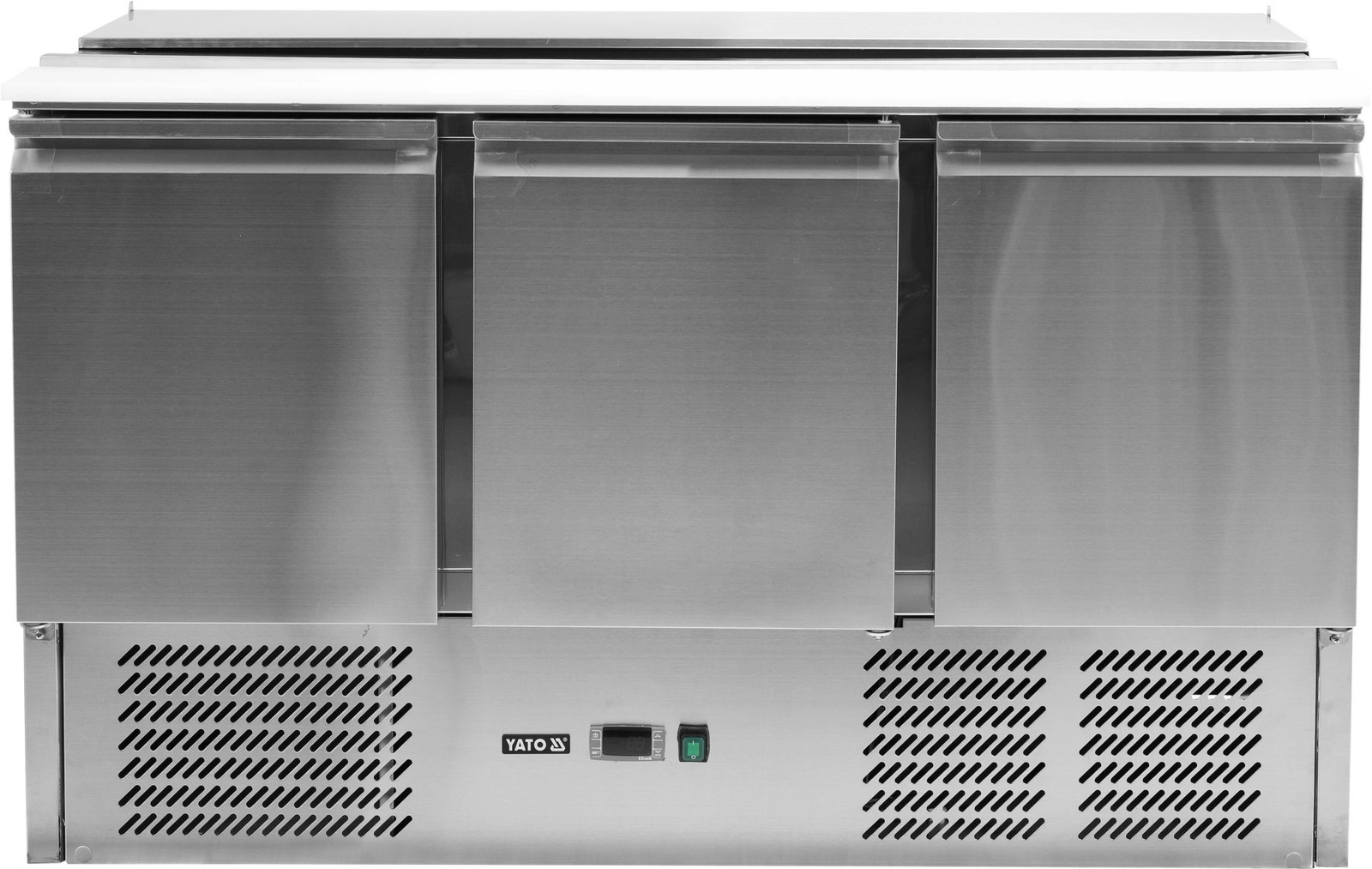 Třídveřový chladicí salátový stůl s víkem z nerezové oceli | YATO YG-05290